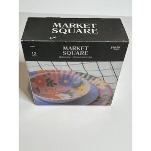 Market Square 12 Piece Set Floral Pastel Melamine Dinnerware New